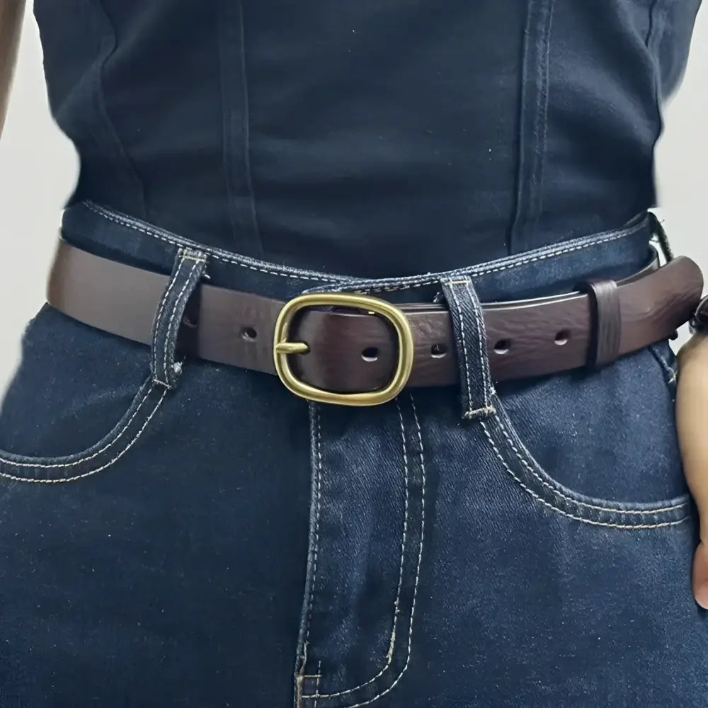Claniuniu Belt Full-Grain Leather with Brass Buckle for Men