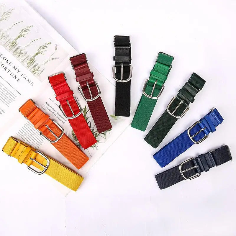 Colorful elastic belts with silver buckles for casual wear product display
