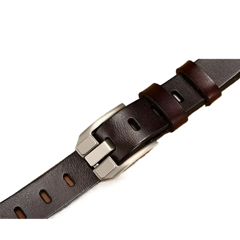Brown leather belt with silver buckle from Gulisa Leather, part of Distressed Denim Shorts set