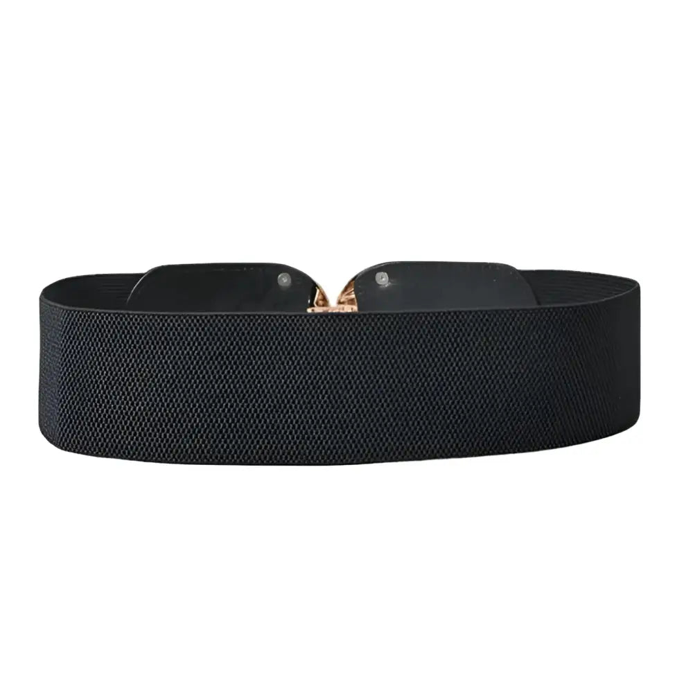 Black elastic belt with gold double-ring buckle for women fashion accessory