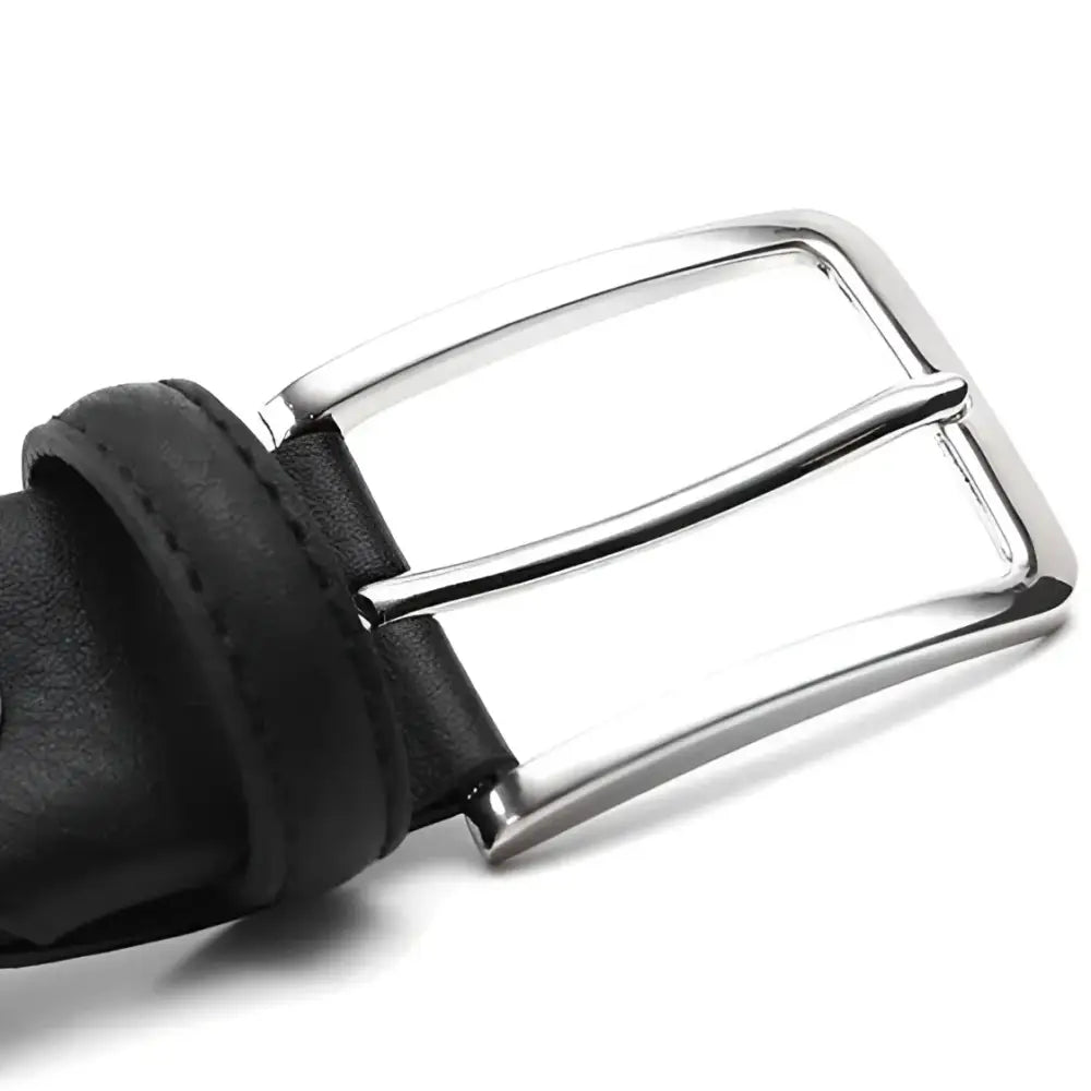 Elastic fabric belt for homme with braided design, leather accents, and silver buckle