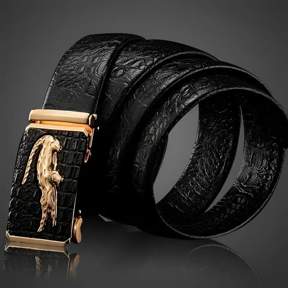 Elegant Croco Leather Belt with Gold Buckle for Suit Wear, Belt Crocodile Pour Style