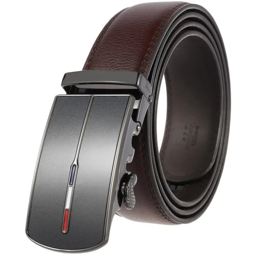 Elegant brown leather suit belt with an automatic buckle for sophisticated men