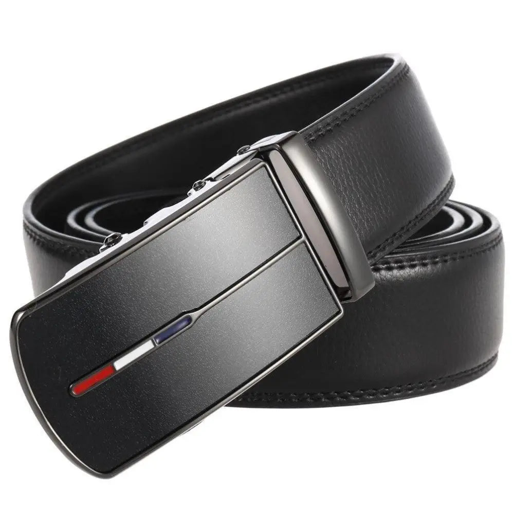 Black leather suit belt with metal buckle from Elegant Leather Suit Belts collection