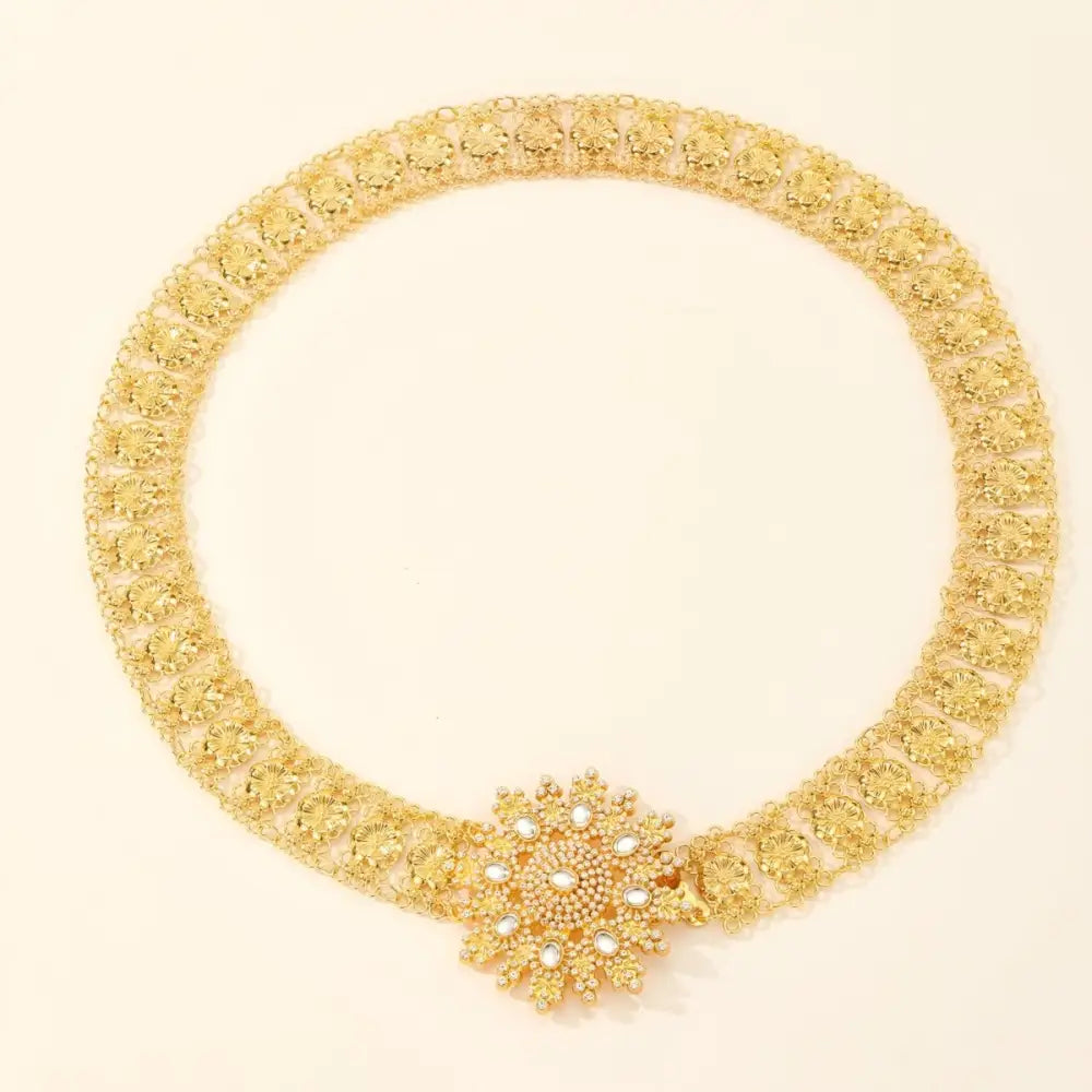 Elegant Moroccan belt with gold tones and pearl accents for sophisticated style