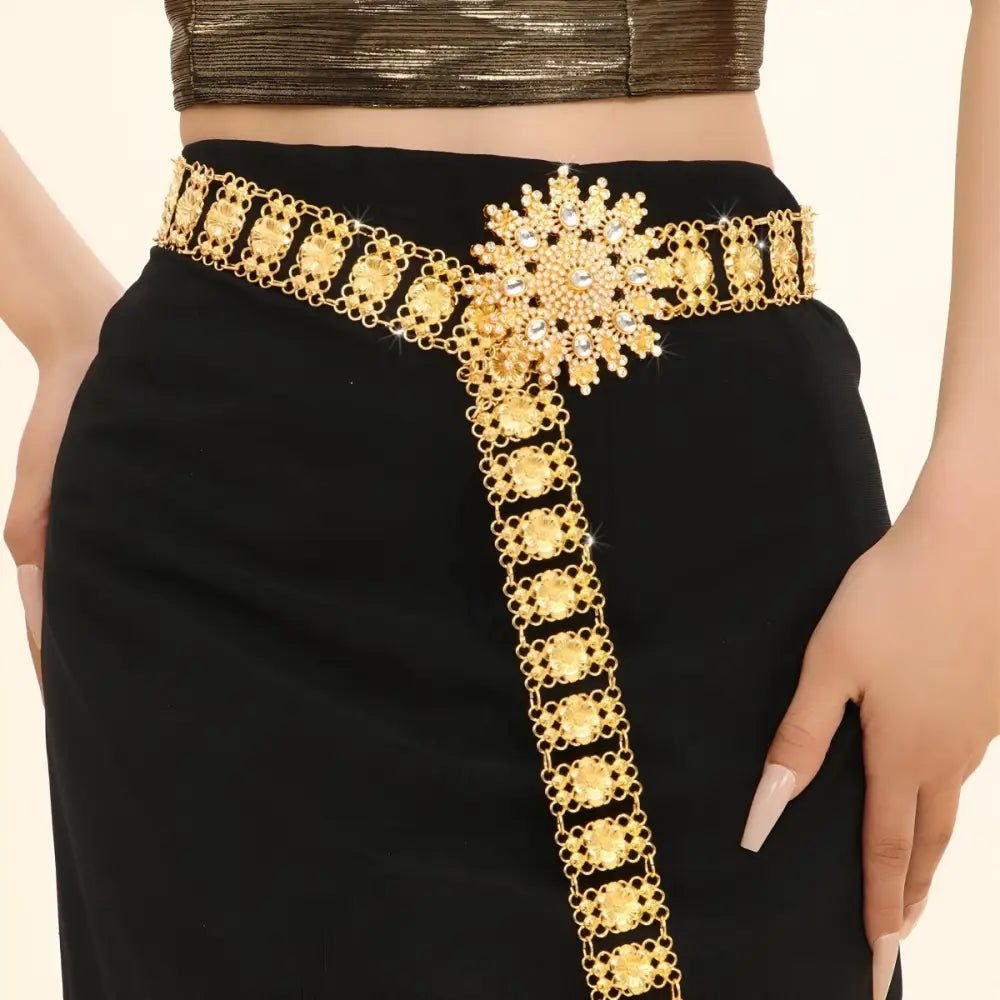 Gold-toned decorative waist chain from Elegant Moroccan Belt with Pearl Accents