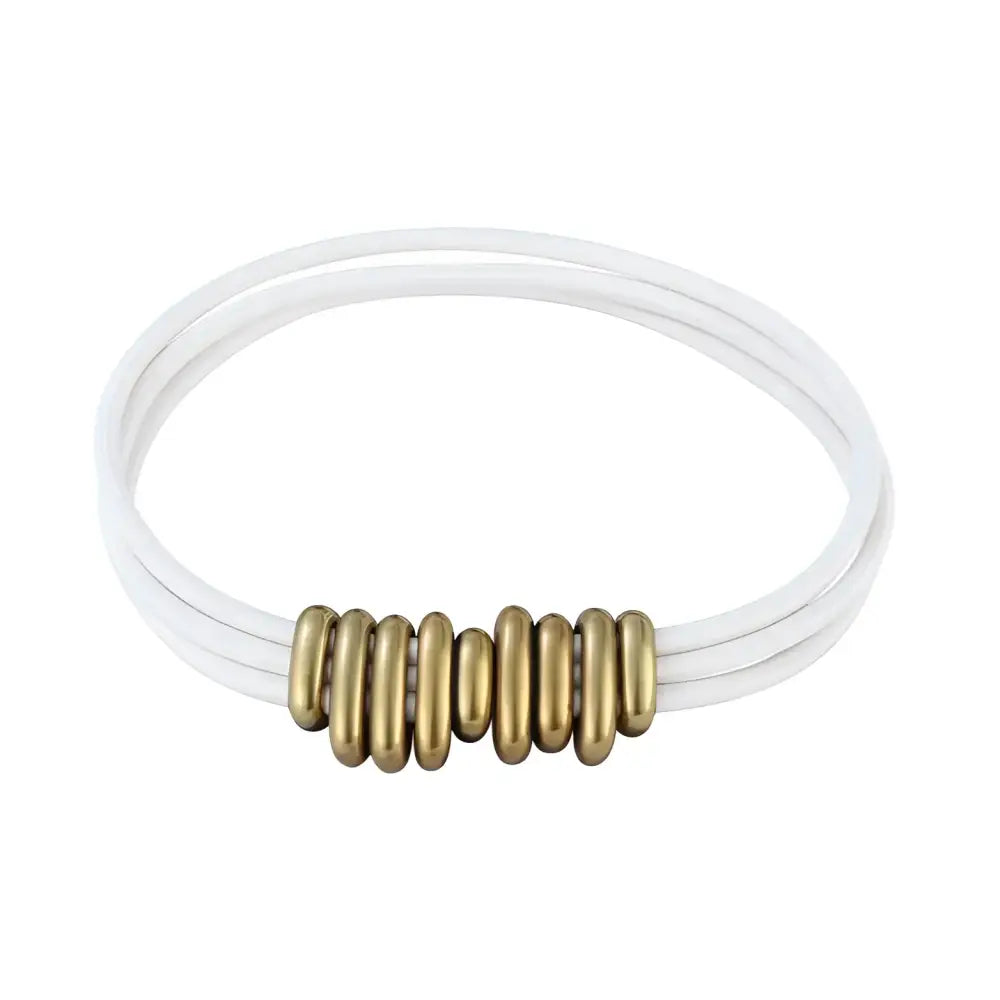 White cord bracelet with gold beads, complementary accessory for trendy women’s fashion