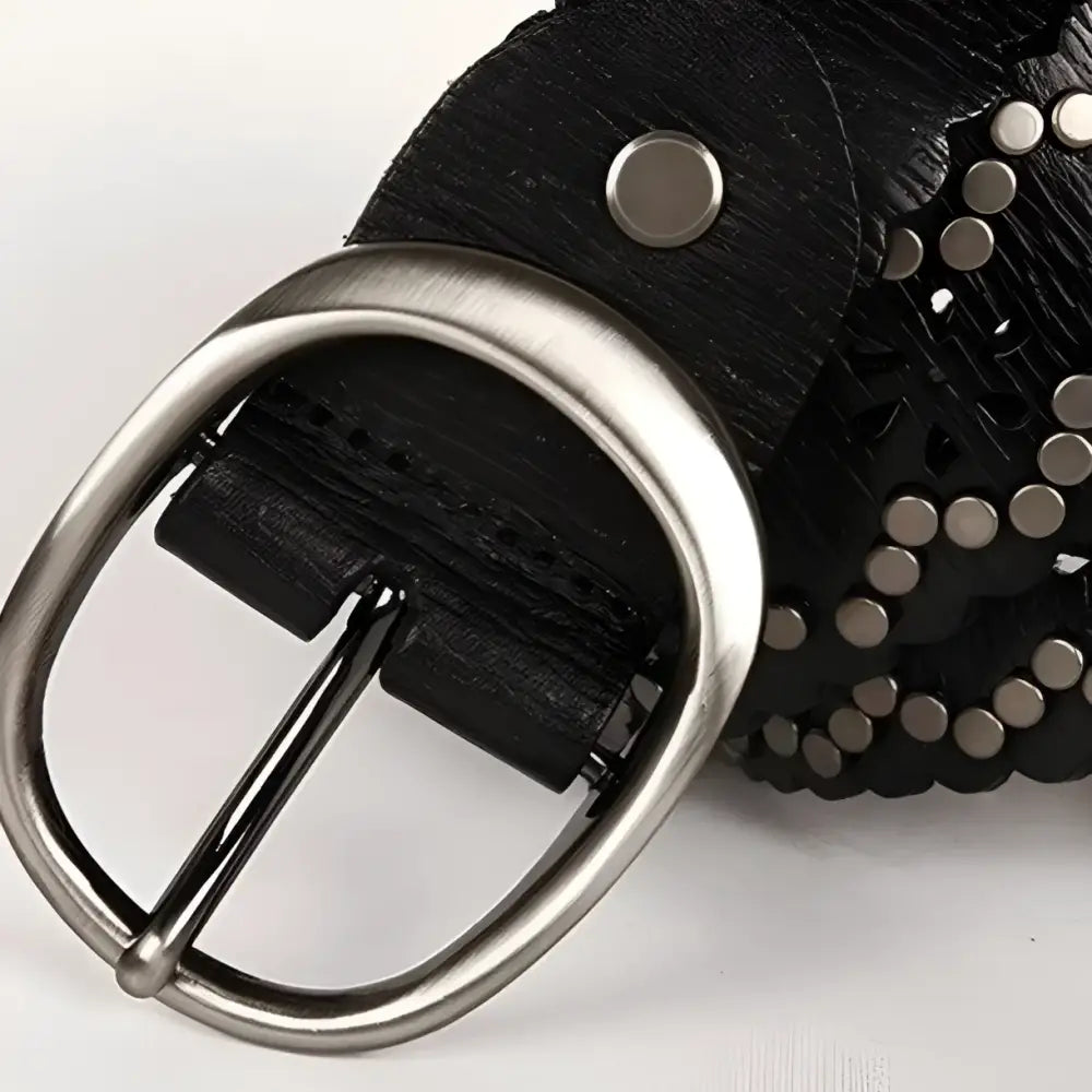 Elmyra Belt with Silver Studs and Scalloped Edges in Black and Brown