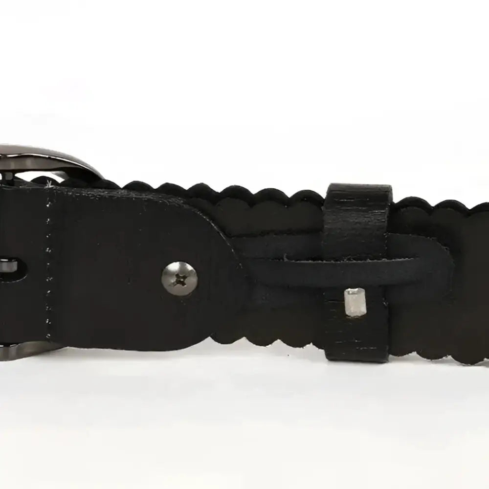 Elmyra belt with black scalloped leather and silver studs for stylish fashion accessories