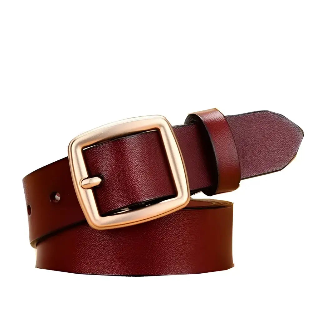 Burgundy leather Endzela women’s belt with gold buckle from Endzela Women’s Belt Collection