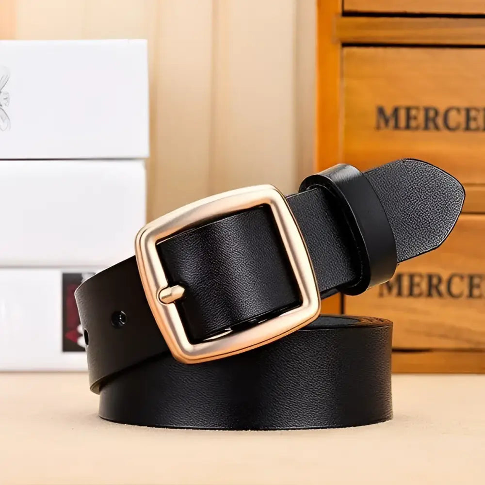 Endzela Women’s Belt with black leather and gold buckle for stylish women’s accessories