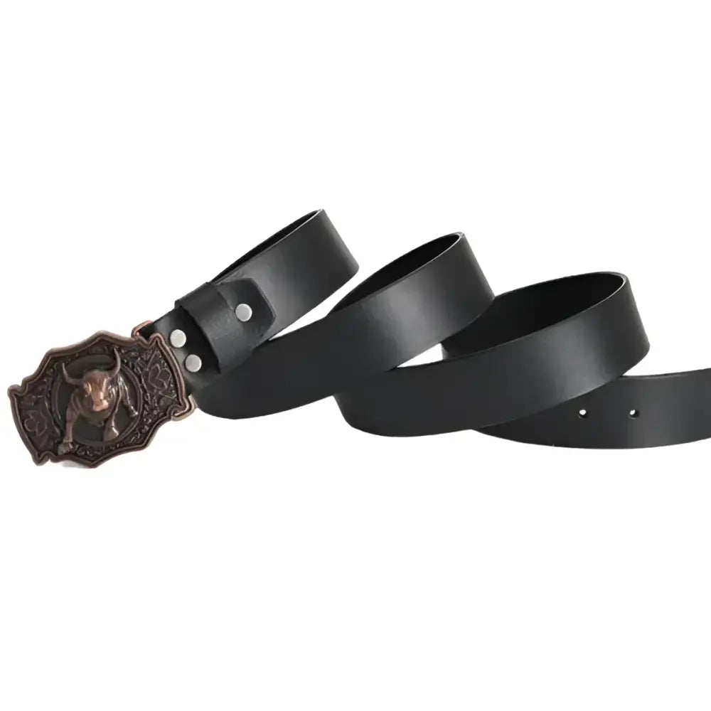Eska leather belt with bull buckle showcasing a stylish black leather belt for men