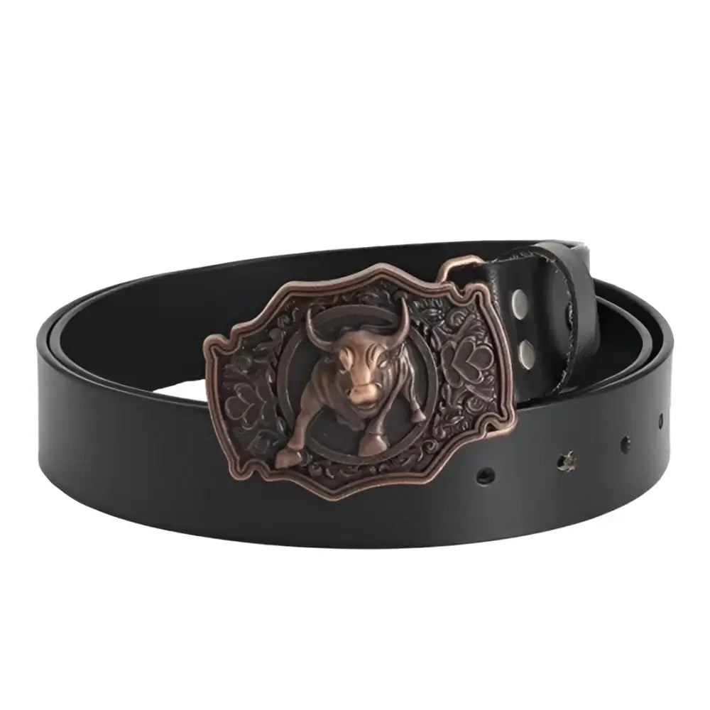 Eska Leather Belt with Bull Buckle showcasing a stylish black leather belt for men