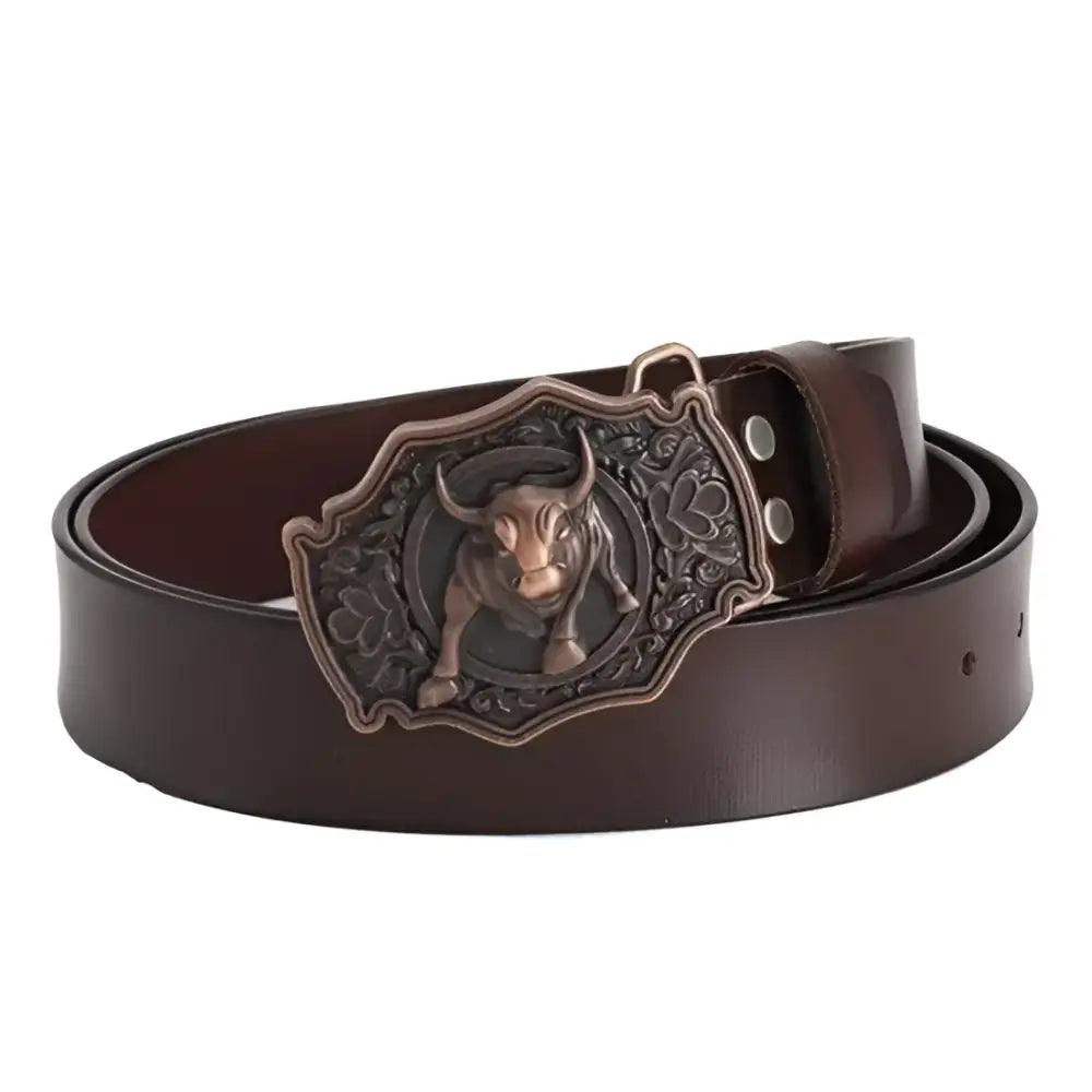 Eska Leather Belt with Bull Buckle showcasing durable brown leather for a stylish look