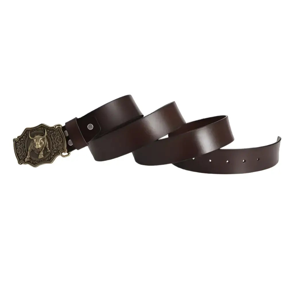Eska Leather Belt with Bull Buckle showcasing a stylish brown leather belt for men