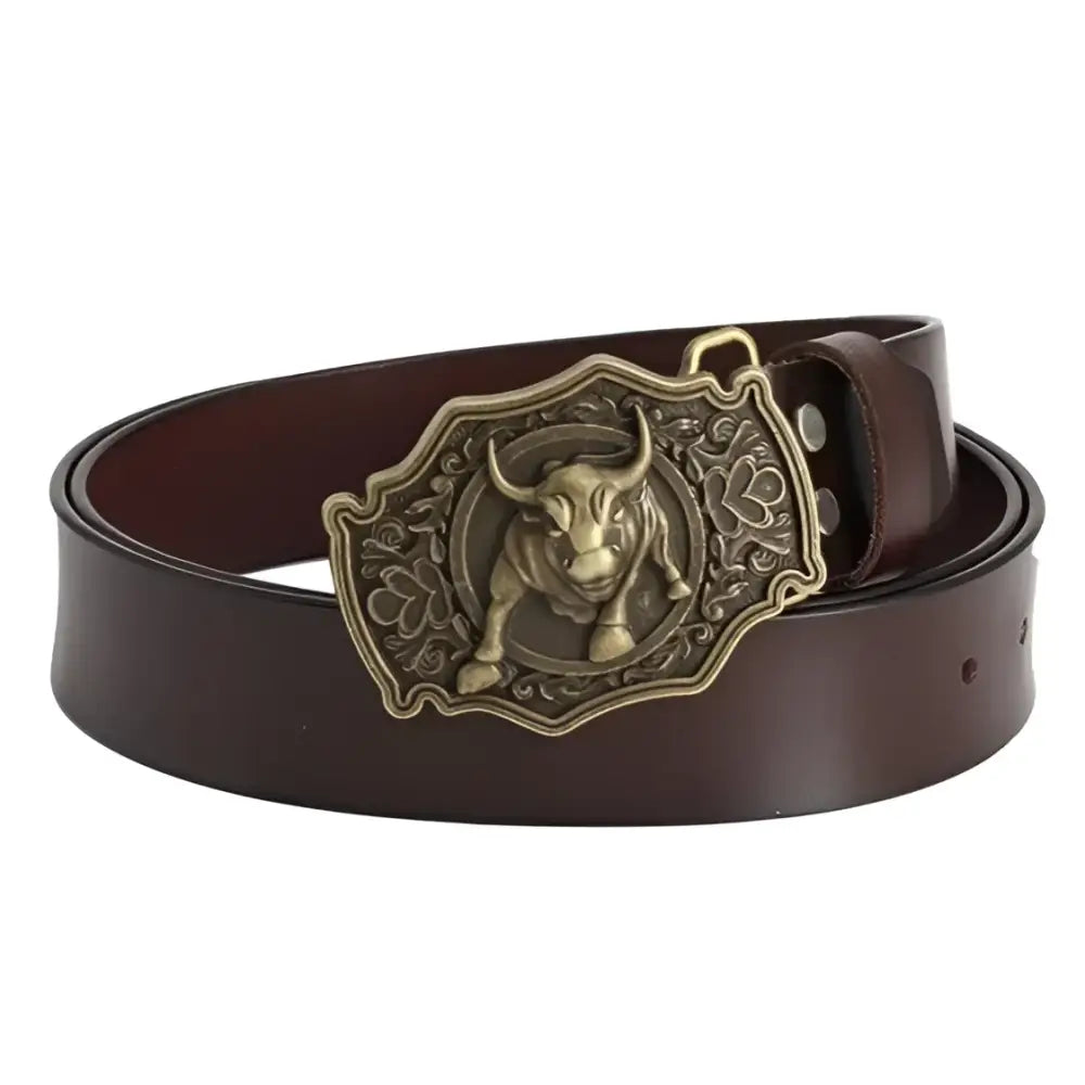 Eska Leather Belt with Bull Buckle showcasing a stylish brown leather belt for men