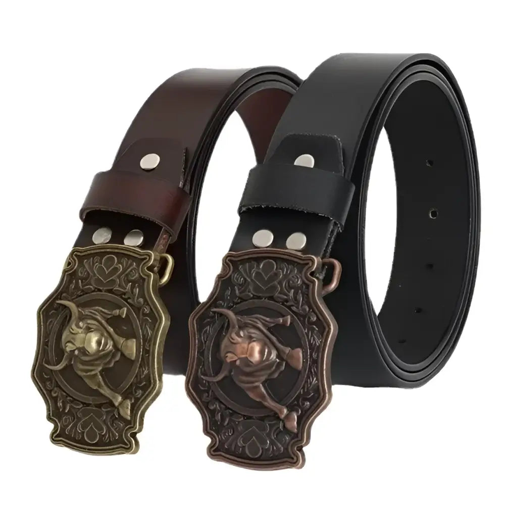 Eska Leather Belt with Bull Buckle showcasing stylish leather belt design