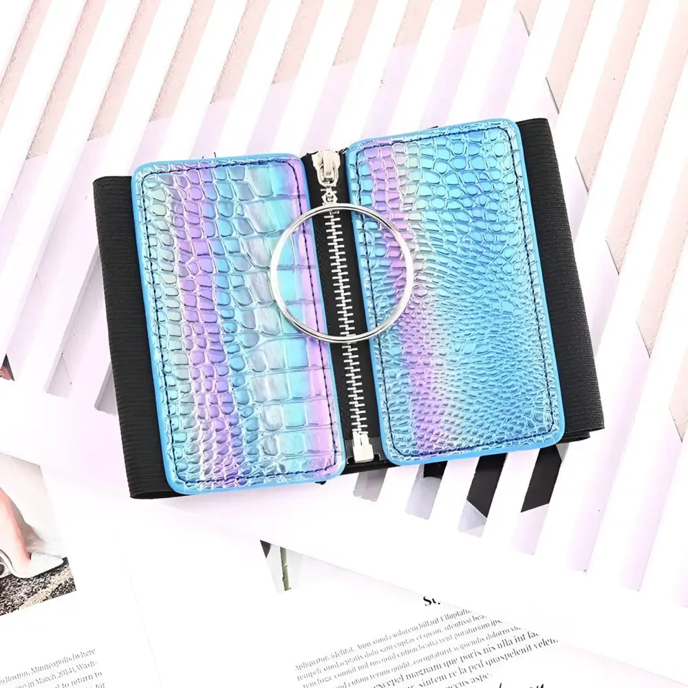 Esmé Zip Corset Belt with Iridescent Faux-Crocodile Panels and Decorative Zippers