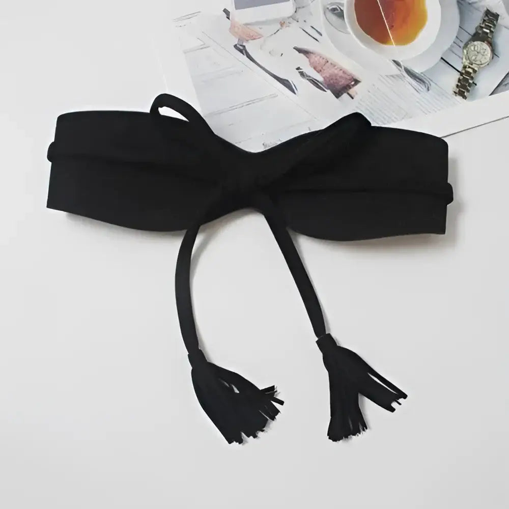 Black tassel tie belt for Floral Print Dress with Red Sash and Tassel Belt