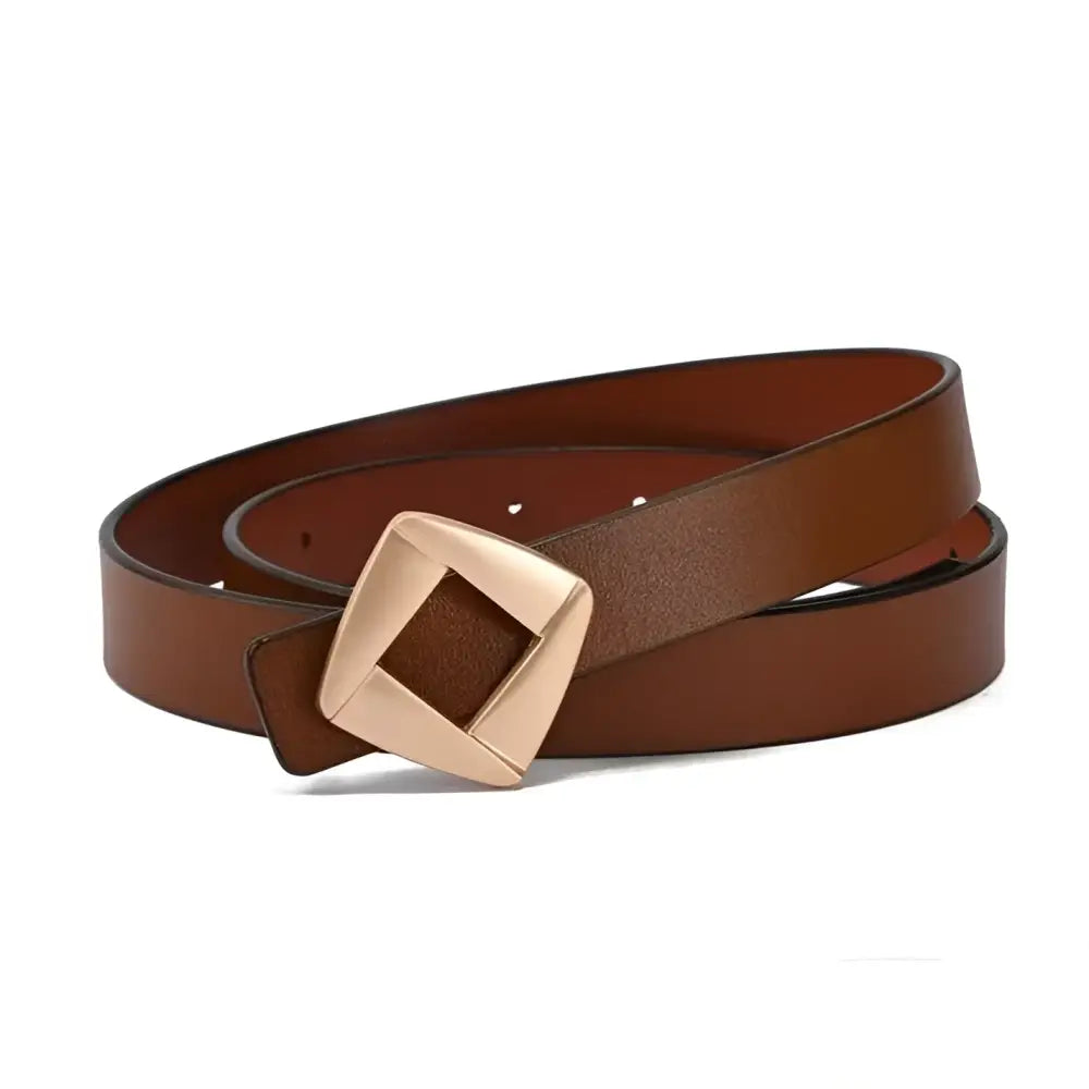 Genuine leather belt with square buckle and gold accent for elegant leather belt style