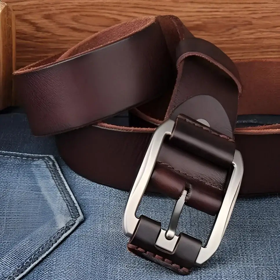 Genuine leather belt with silver buckle ideal for everyday wear