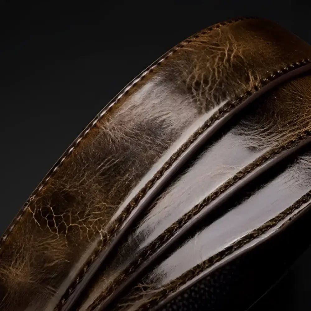 Distressed brown leather strap from Giuseppe Model Brown Leather Belt with Gold Buckle