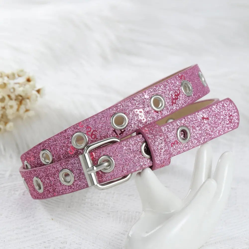 Sparkly pink belt with grommets and silver buckle from Glittery Belts collection