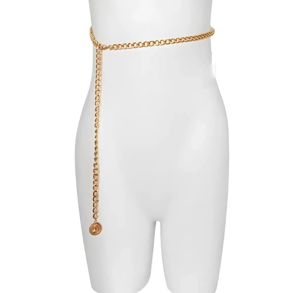 Gold chain belt with coin pendant from Gold and Silver Coin Pendant Chain and Belt Options