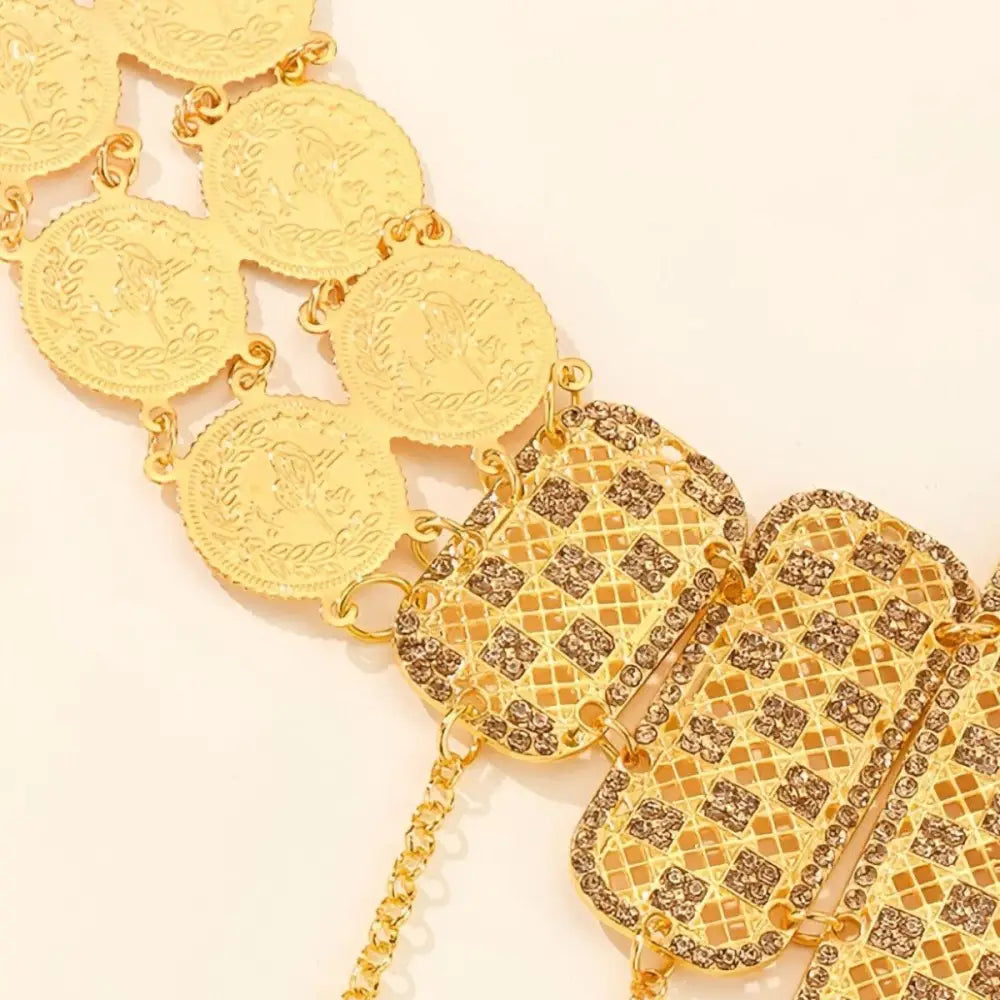 Gold-toned coin and rhinestone belt from the Moroccan belt collection