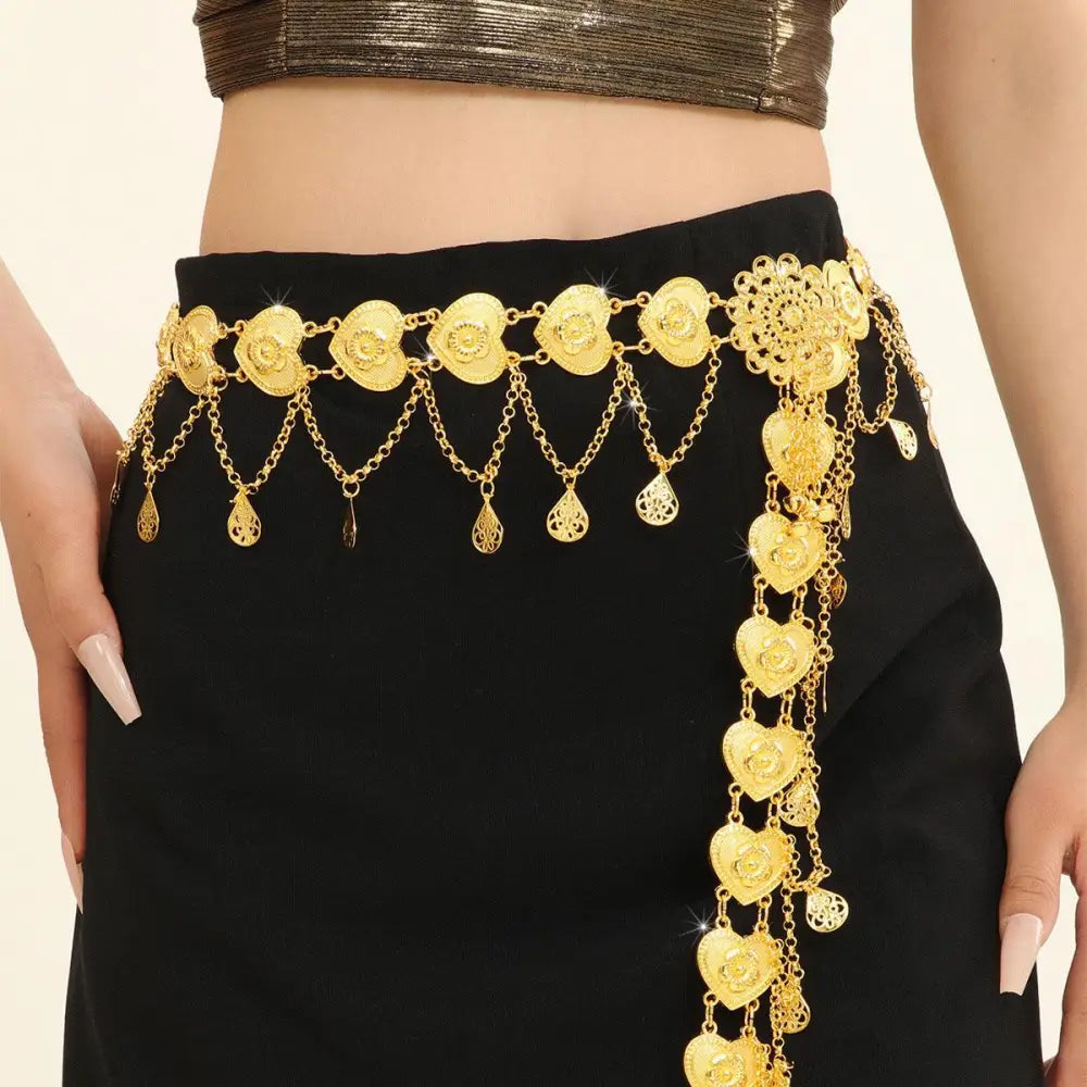 Gold heart-shaped chain belt from Gold Heart and Floral-Shaped Jewelry and Chain Belts collection