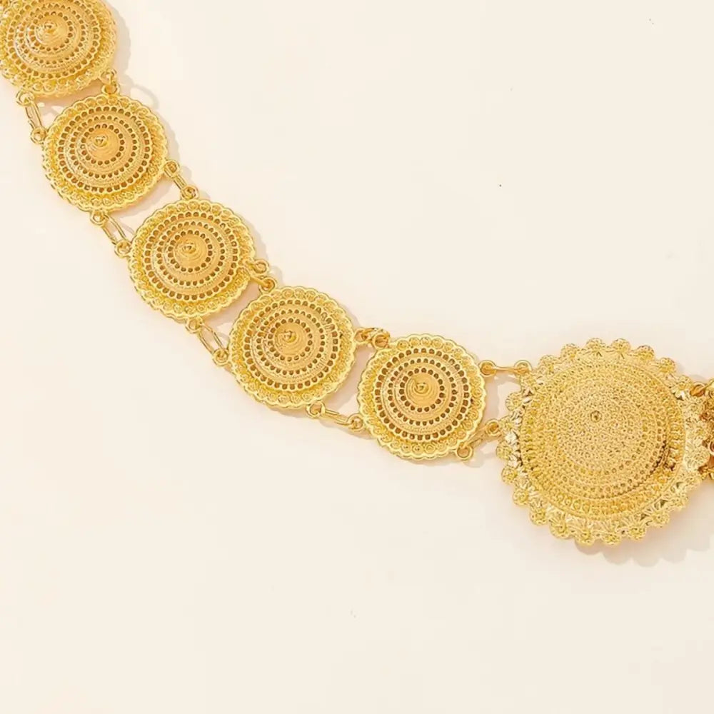 Gold-toned circular linked Moroccan belt with filigree medallion details