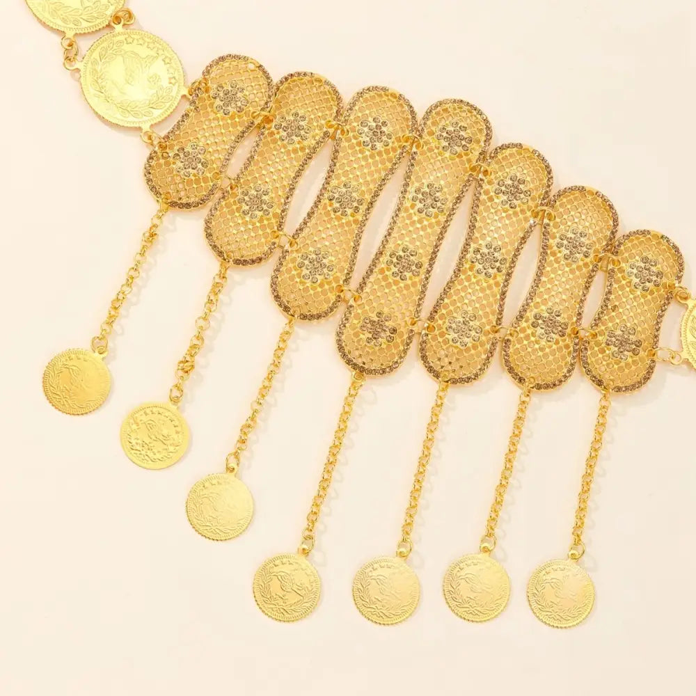 Gold-toned coin and filigree belt showcasing authentic Moroccan belt craftsmanship