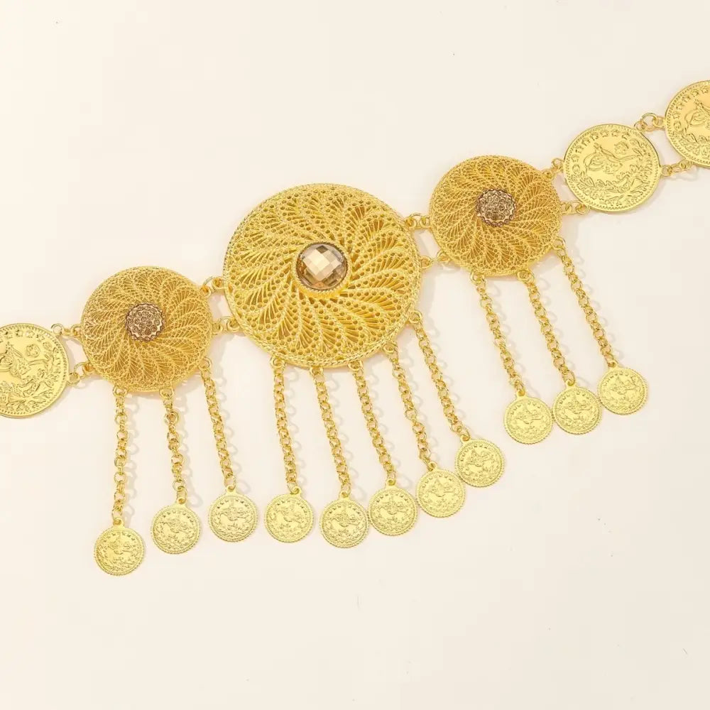 Gold-toned coin and filigree waist belt for elegant traditional attire