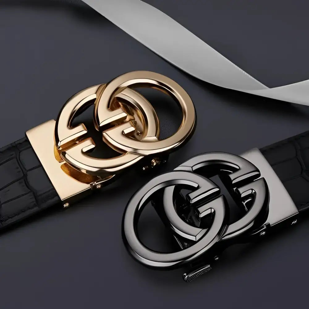 Interlocking Circle Belt Buckles in Black and Gold for a stylish leather belt