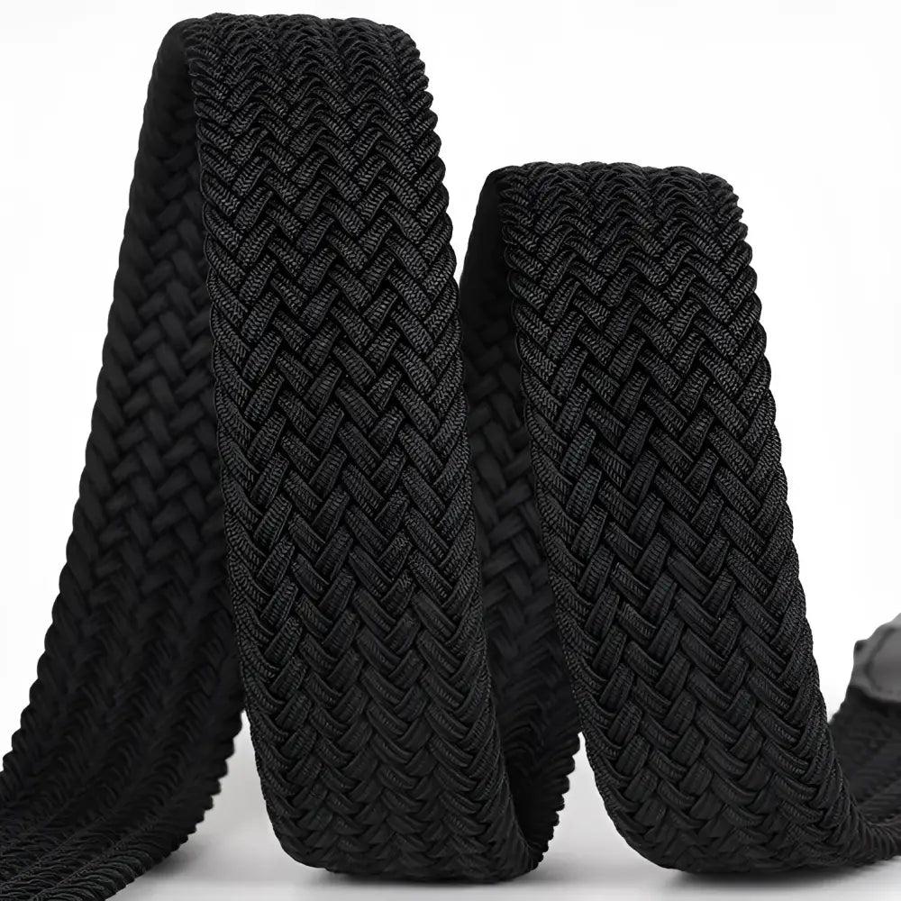 Kameron Elastic Braided Belt for Men and Women featuring a black braided elastic design