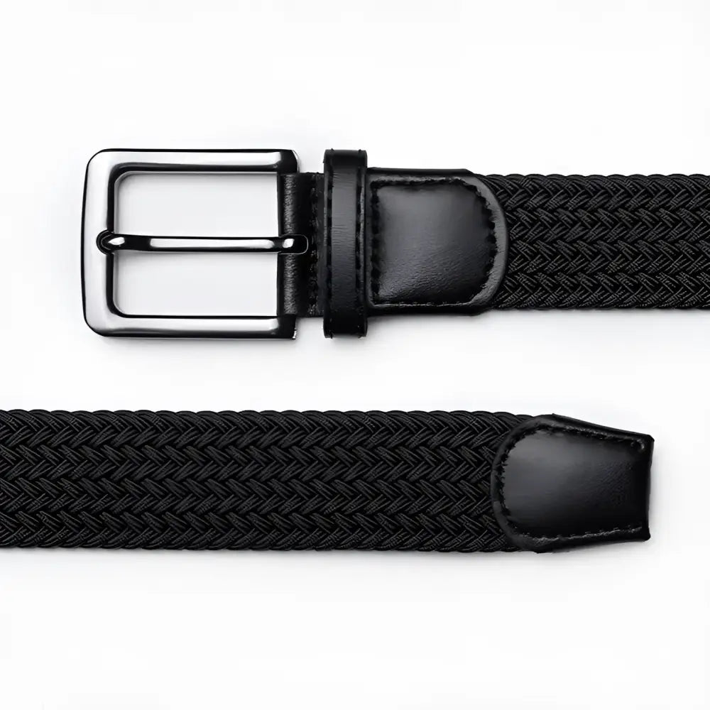 Kameron Elastic Braided Belt for Men and Women with Black Leather and Silver Buckle