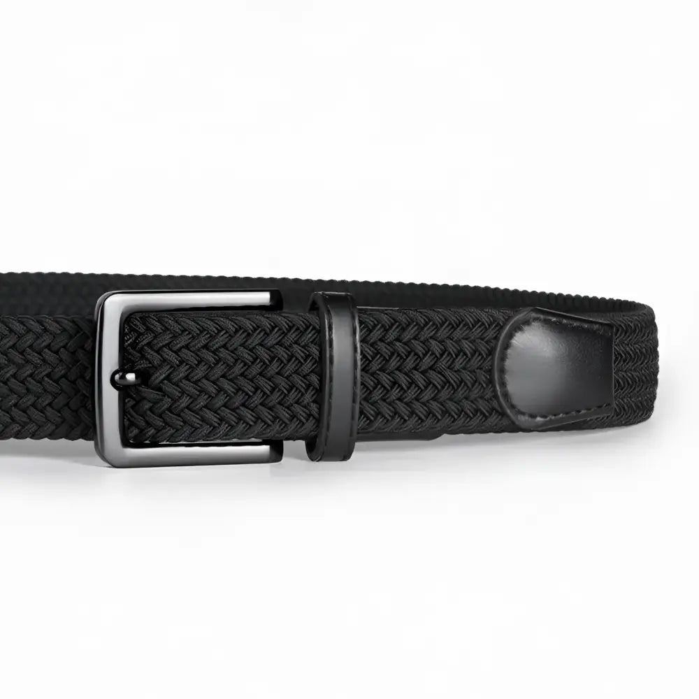 Kameron elastic braided belt with black design and silver buckle for men and women