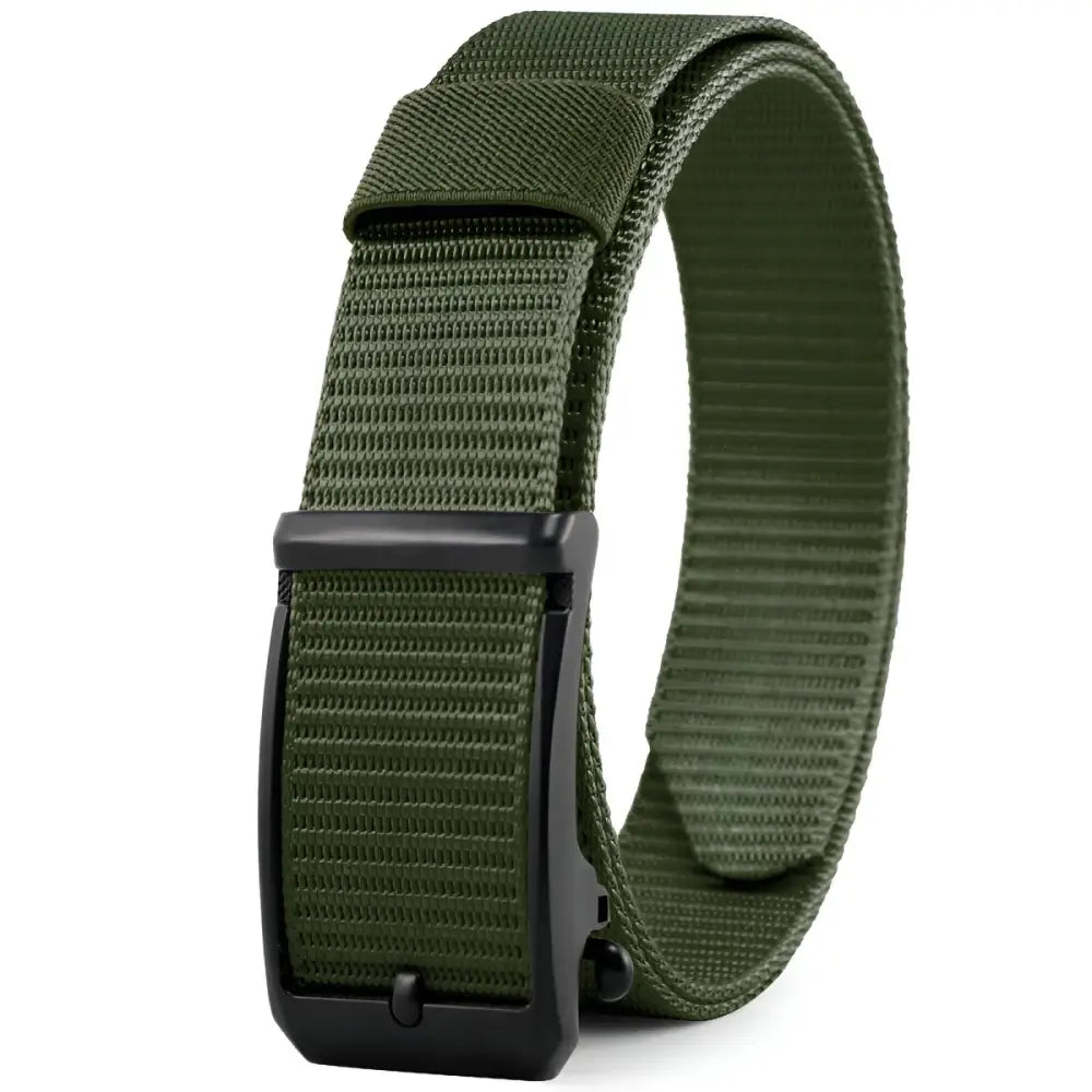 Olive green nylon belt with black metal buckle for Khaki Nylon Fabric Belt product display