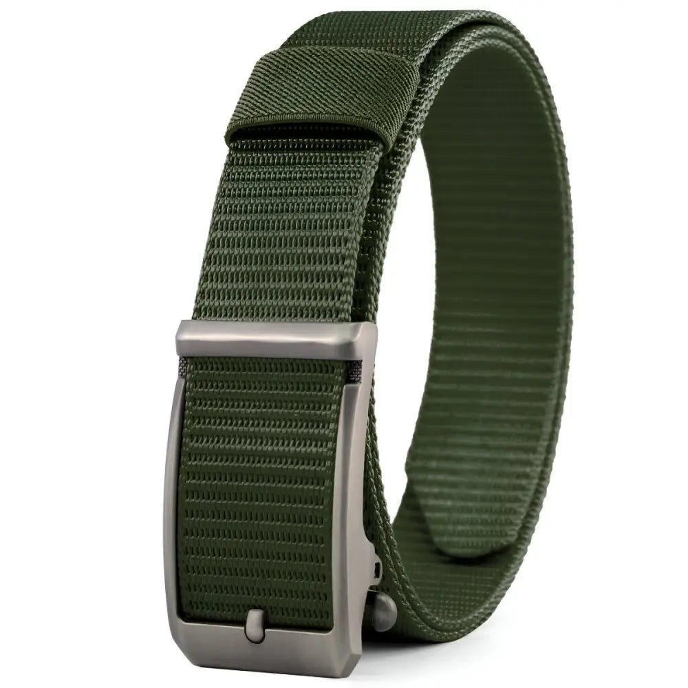 Green nylon fabric belt with metal buckle displayed in Khaki Nylon Fabric Belt with Metal Buckle product image