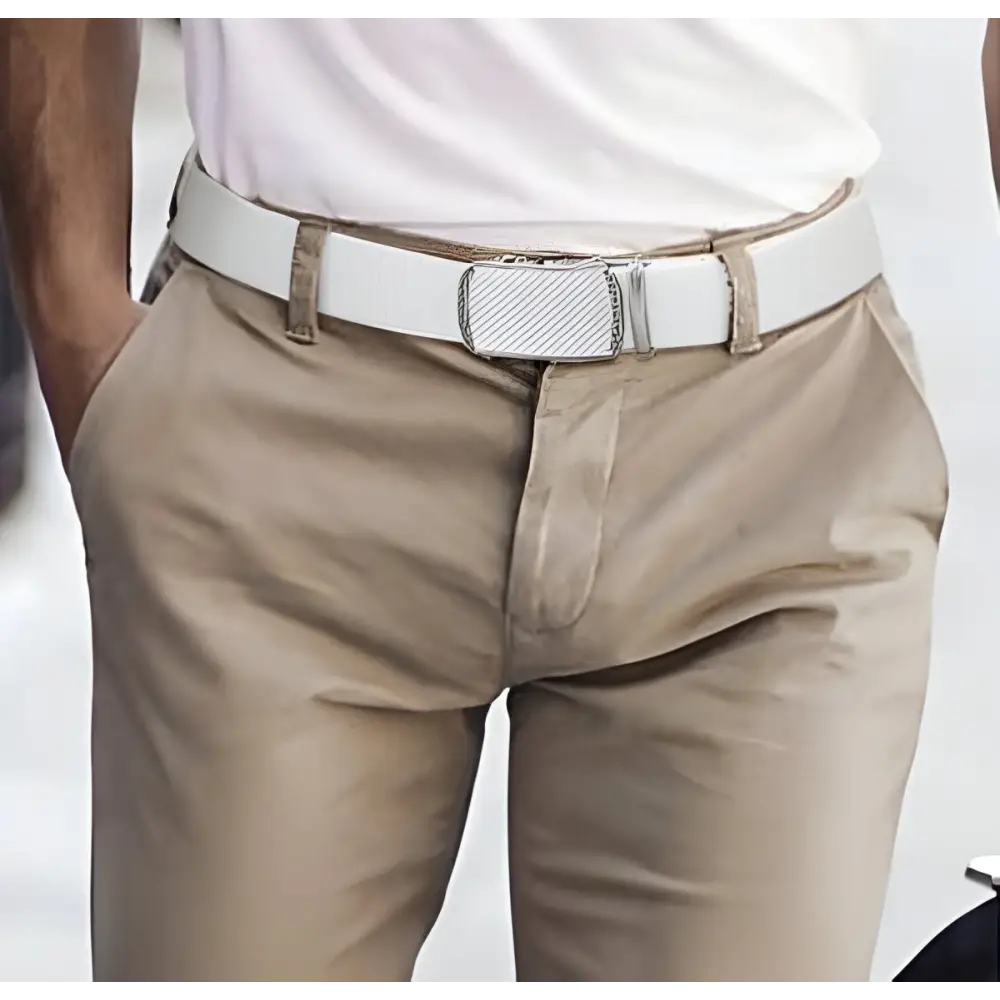 Khaki pants with white belt from Khaki Pants with White and Black Belts collection