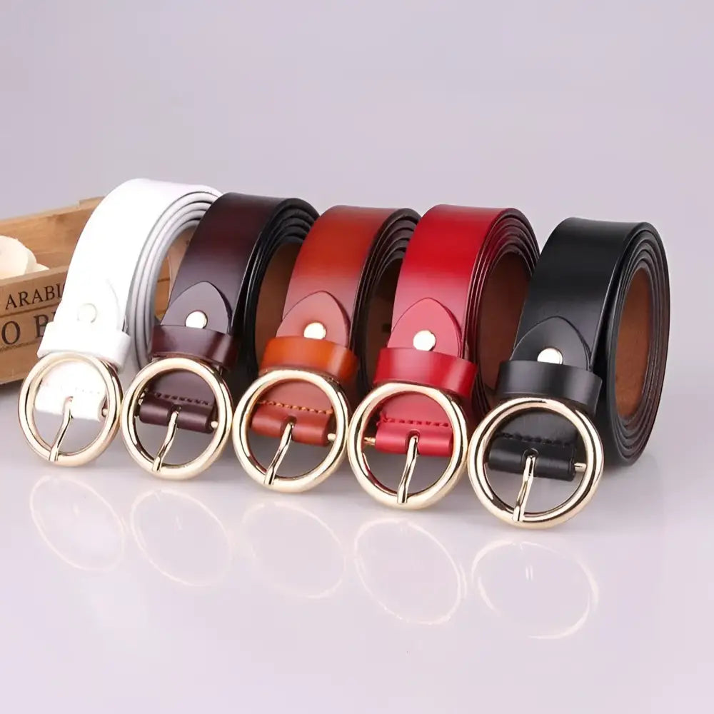 Assorted Khatia Leather Belts with Circular Buckles for Men and Women