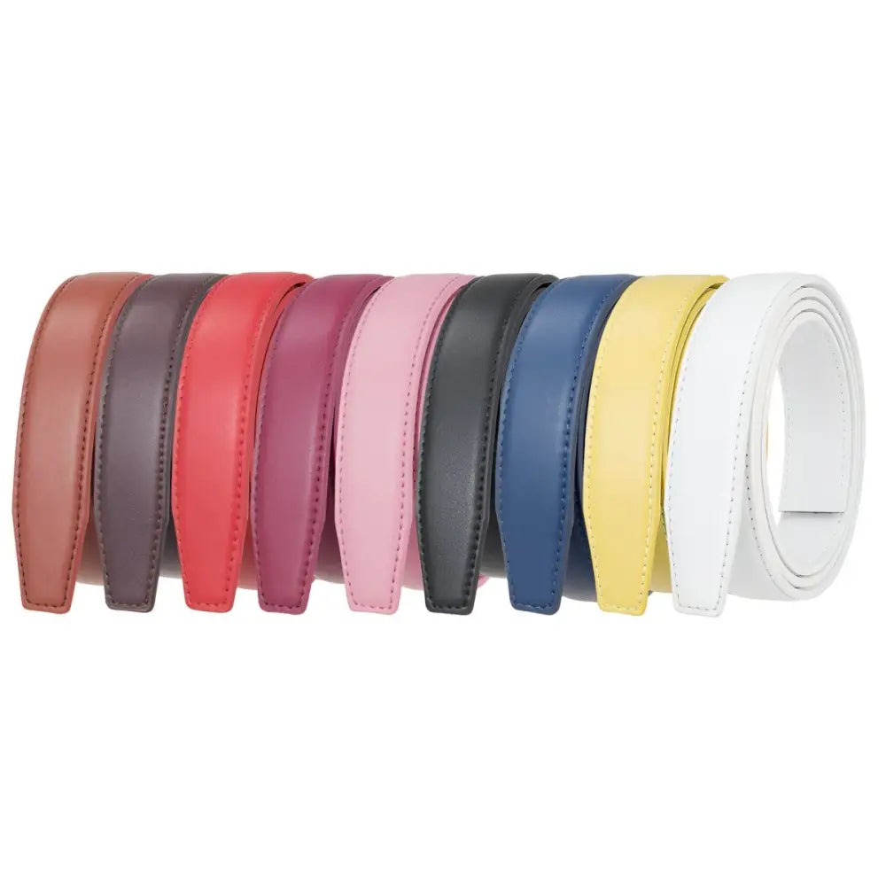 Colorful leather belt straps in yellow, blue, and white for refined aesthetics