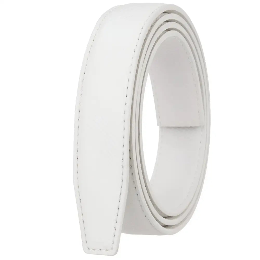 White leather belt showing a fashionable faux leather strap for stylish wear
