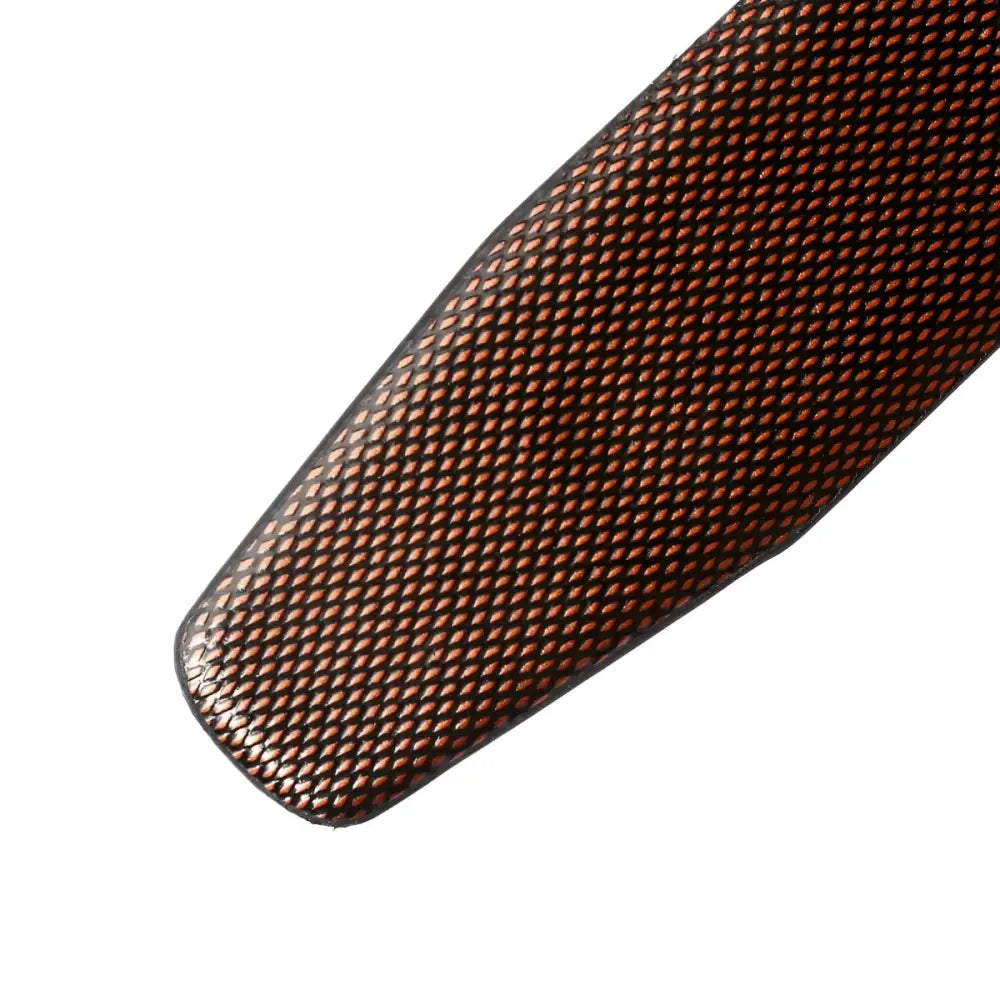 Textured brown and black leather strap handle on Coiled Black Leather Belt with Tang Buckle