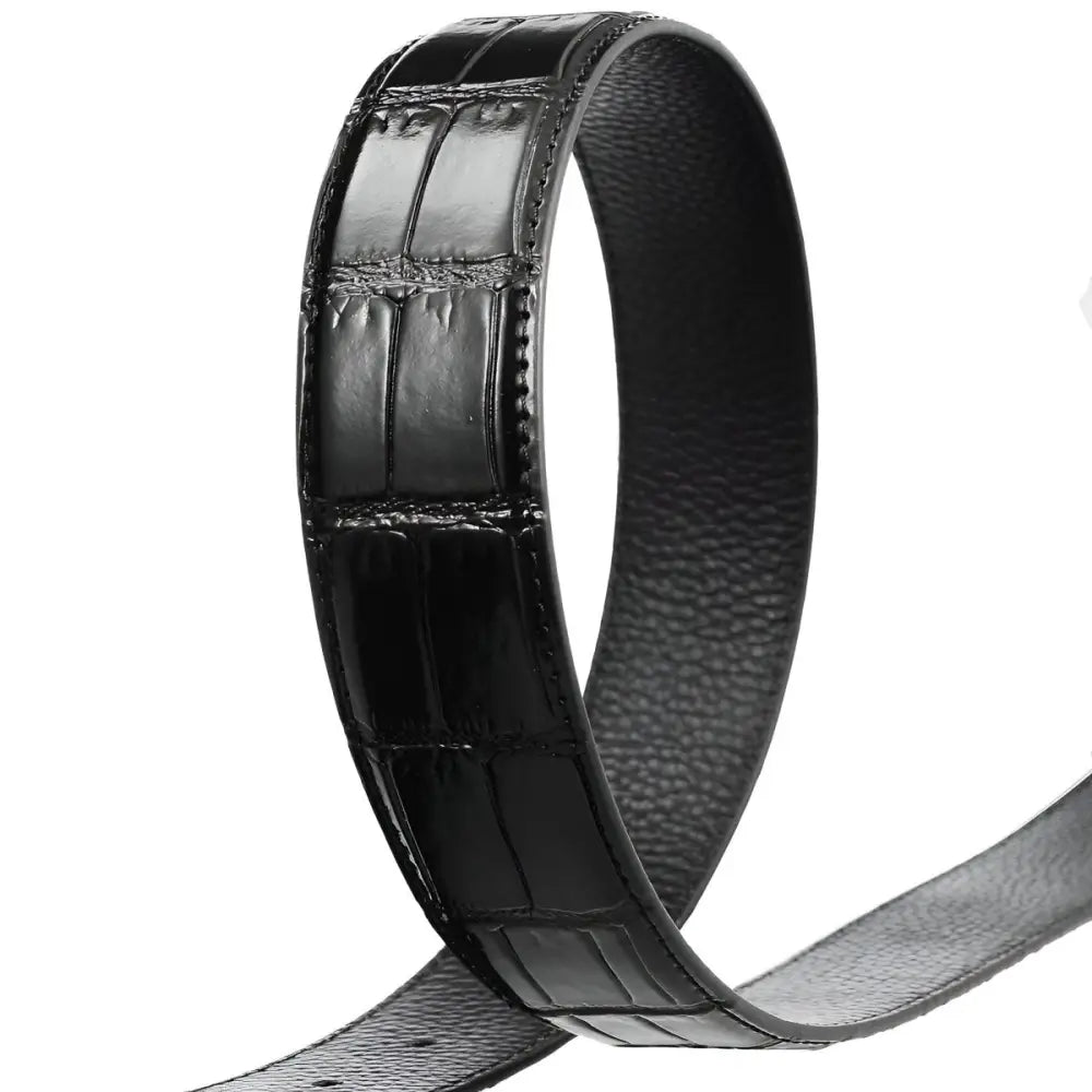 Black crocodile-patterned Colia leather belt with durable leather strap for elegant wear