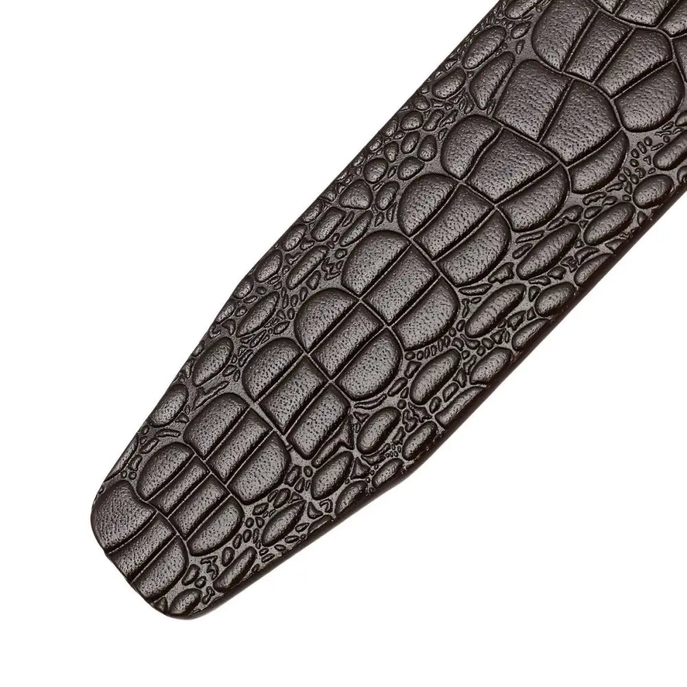 Textured black leather belt strap with crocodile pattern for a sophisticated look