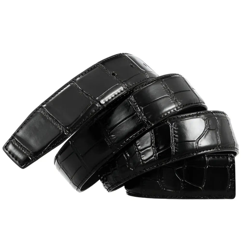Black crocodile-patterned Colia leather belt with durable leather strap for elegant style