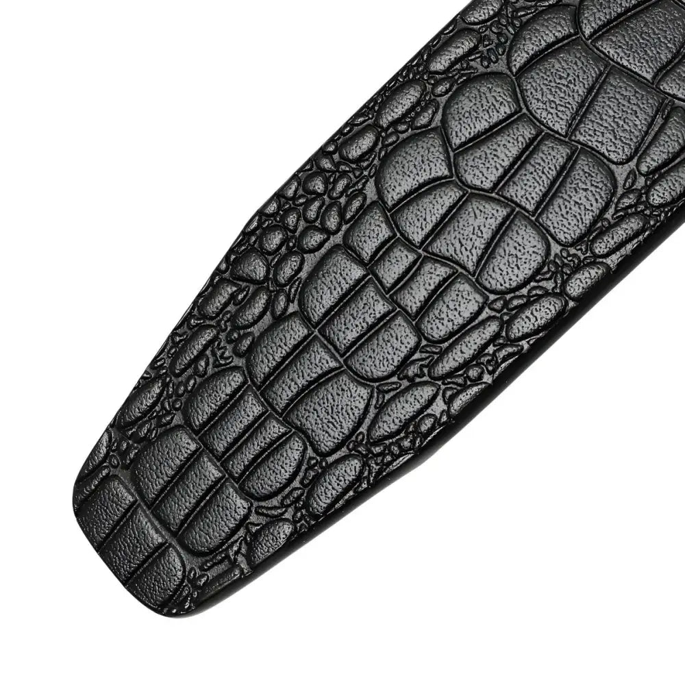 Black crocodile-patterned leather belt strap for elegant fashion accessories