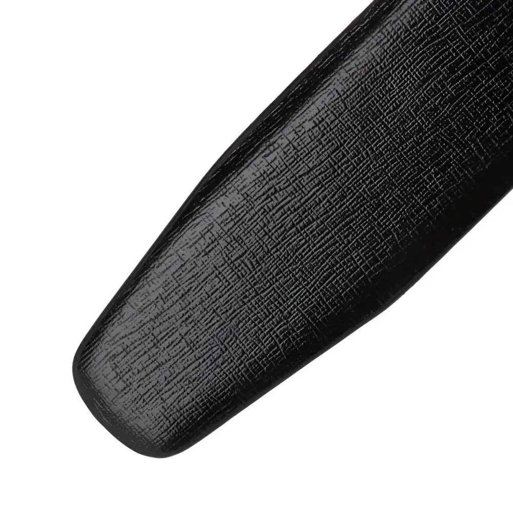 Textured black leather belt tip on Maloney Leather Belt with leather strap