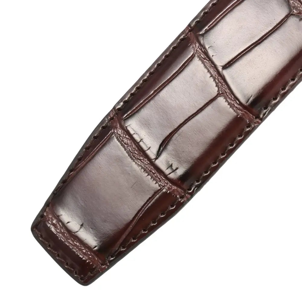 Brown crocodile-patterned Colia leather belt with matching leather strap
